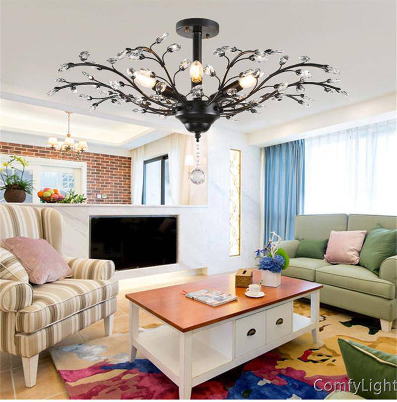 Lustre en cristal et verre branches d'arbre Vintage (noir ou doré) - vue 8 sur 9