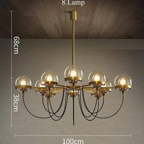 Lustre design industriel doré avec boule en verre - vue 6 sur 7
