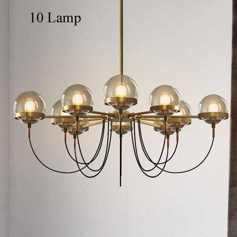 Lustre design industriel doré avec boule en verre - vue 5 sur 7
