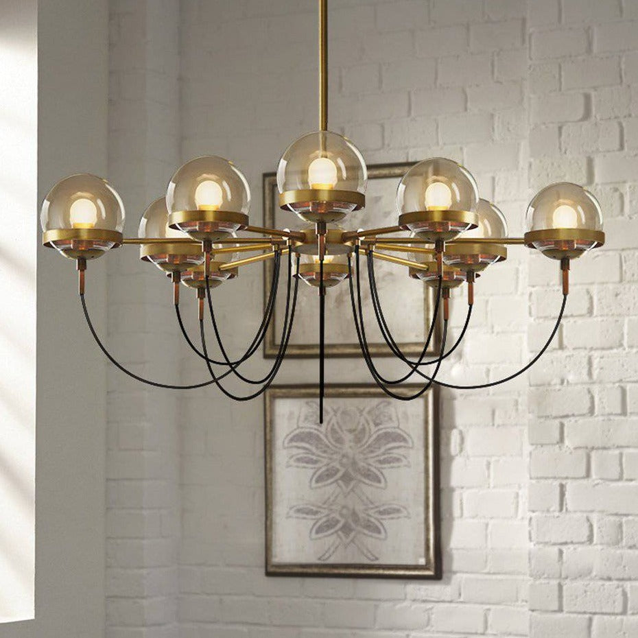 Lustre design industriel doré avec boule en verre - vue 4 sur 7