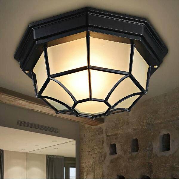 Plafonnier extérieur hexagonale noir à grilles - vue 3 sur 2