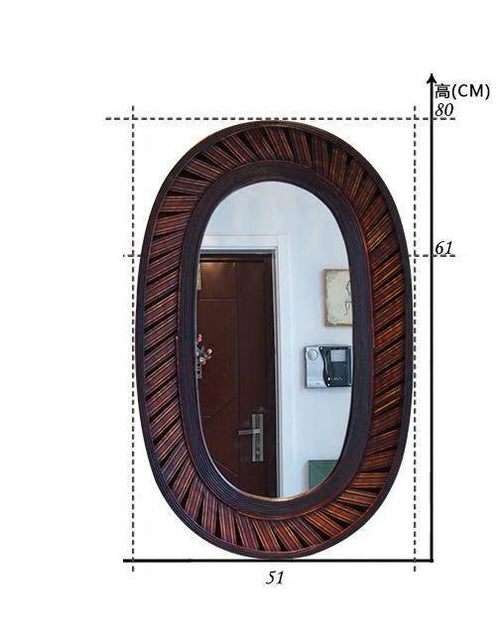 Miroir mural décoratif long ovale en bambou marron foncé