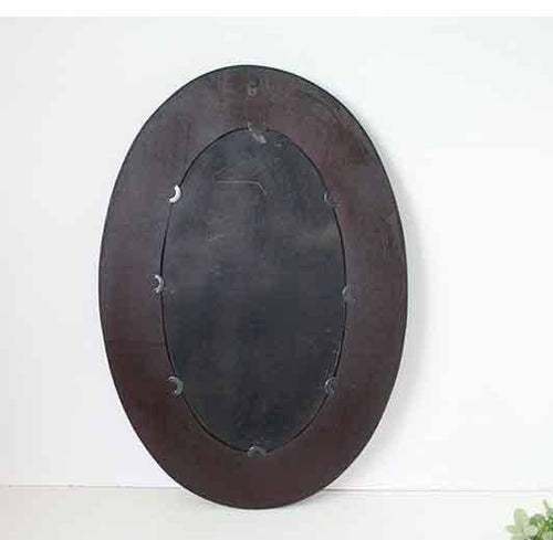 Miroir mural décoratif long ovale en bambou marron foncé