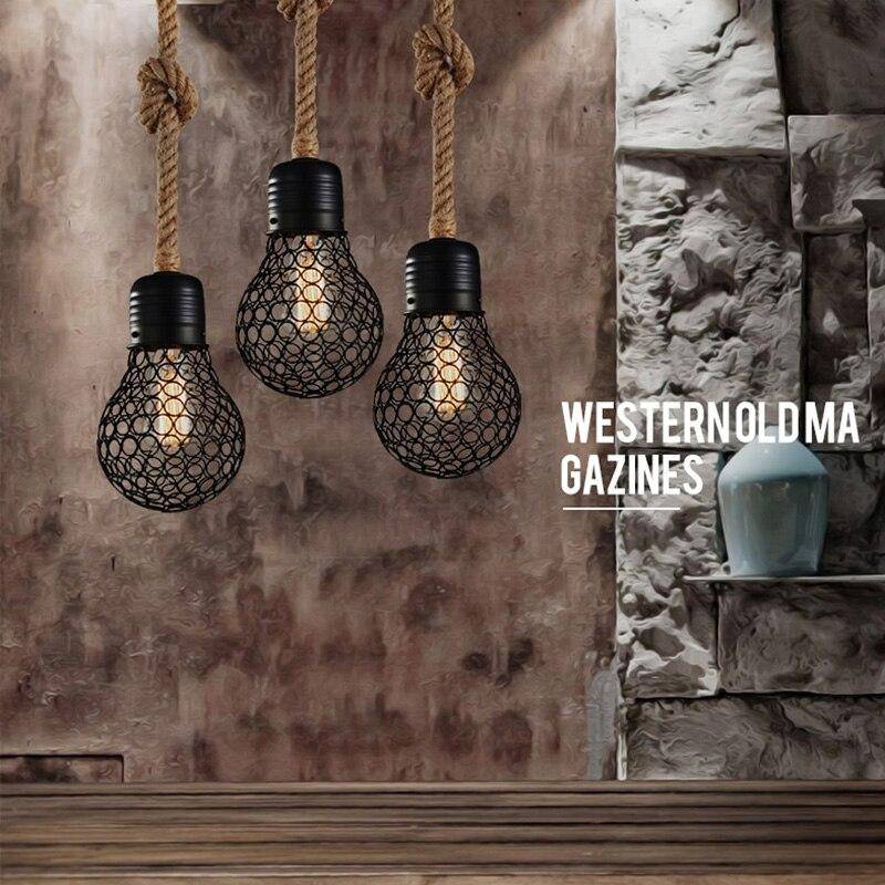 Suspension rustique LED avec imitation ampoule en métal - vue 6 sur 8
