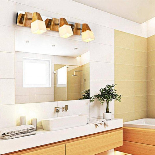 Applique murale pour miroir de salle de bain en bois cubique Personality