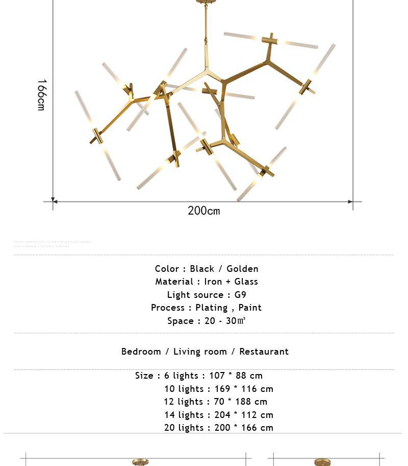 Lustre design scandinave avec plusieurs branches en tube