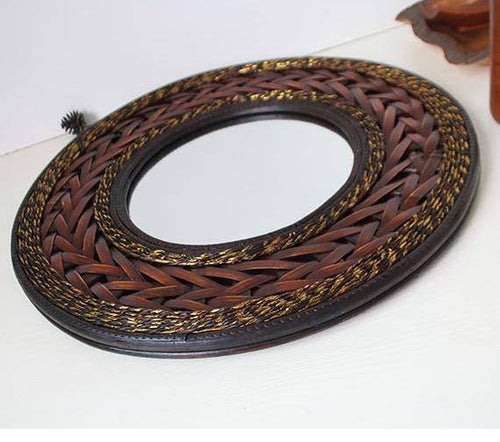 Miroir mural rond en bois tressé Antique