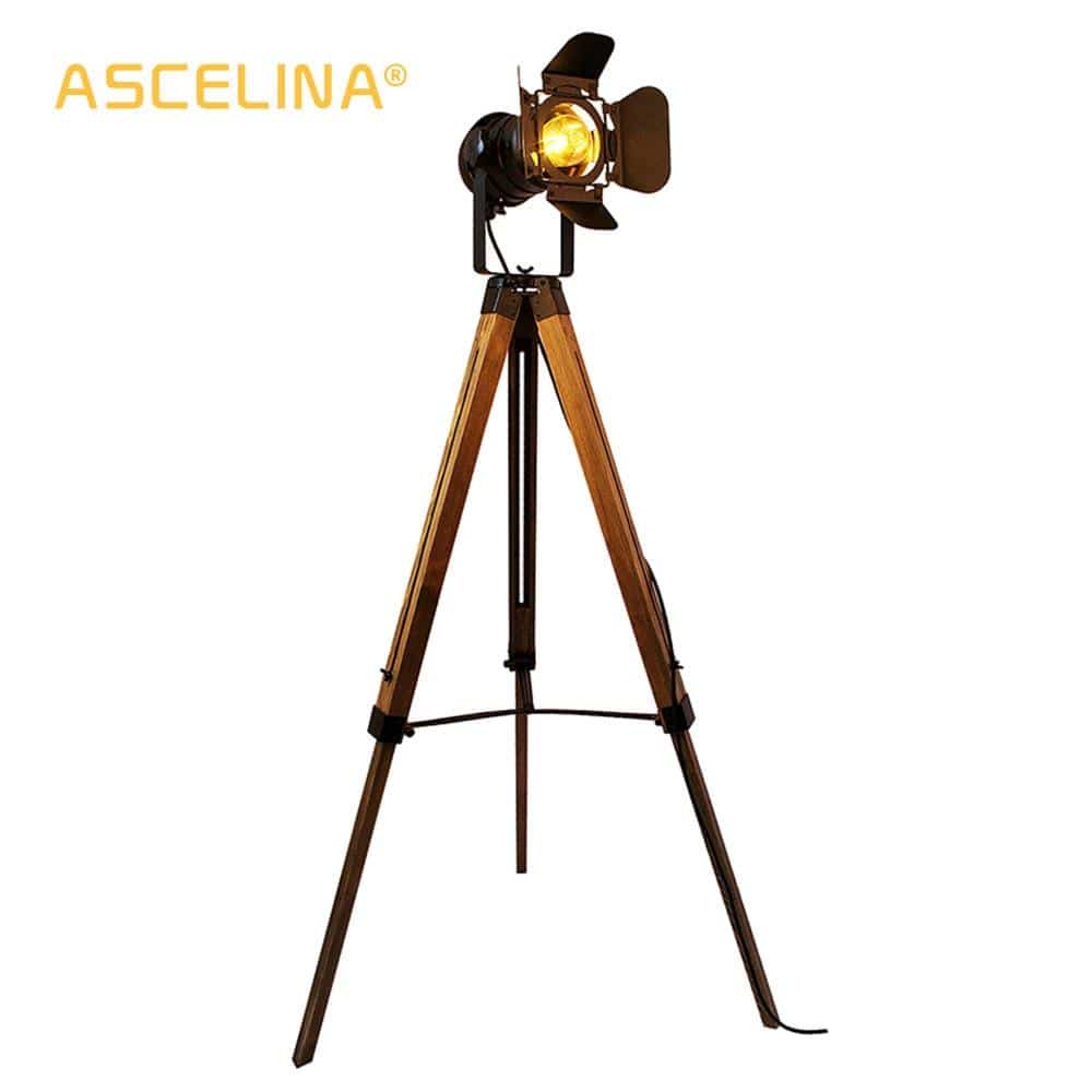 Lampadaire projecteur ajustable sur pied en bois - vue 5 sur 4