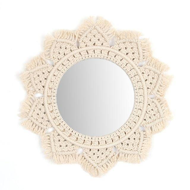 Miroir mural décoratif rond fleur en tissu tressé Tapestry