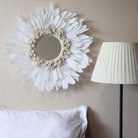Miroir décoratif mural rond à plumes blanches Modern