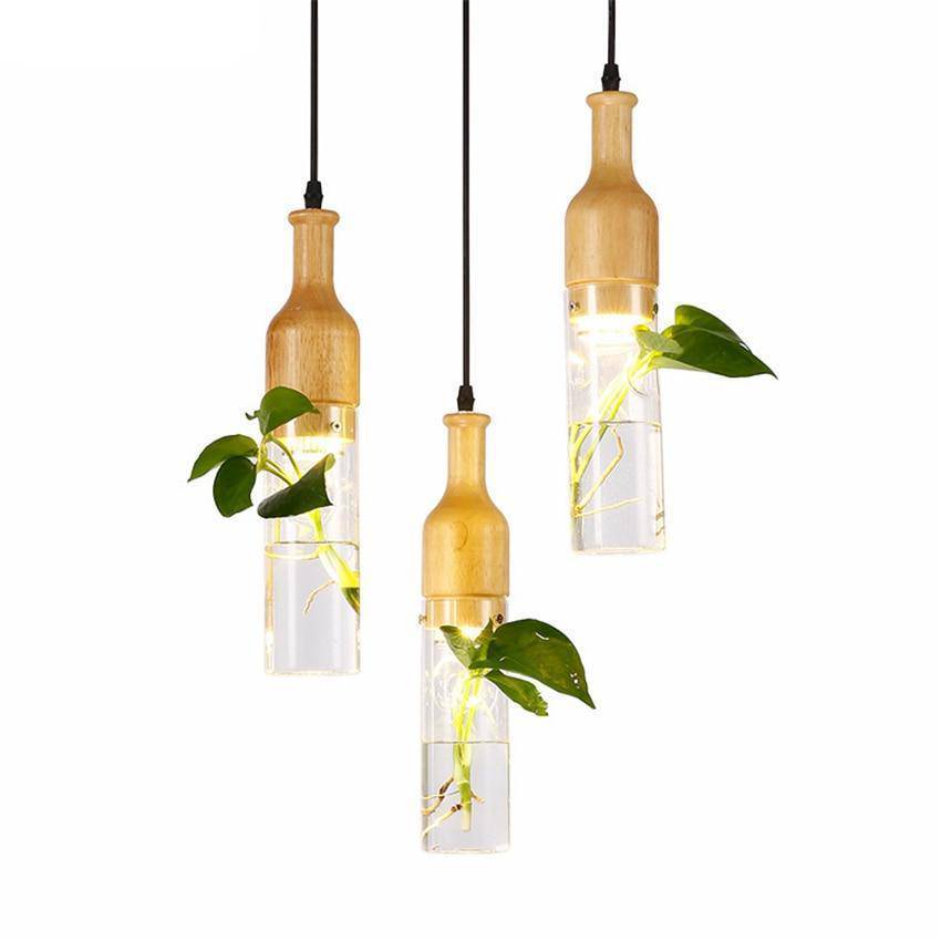 Suspension LED en bois avec plante et réservoir d'eau Bottle - vue 5 sur 8
