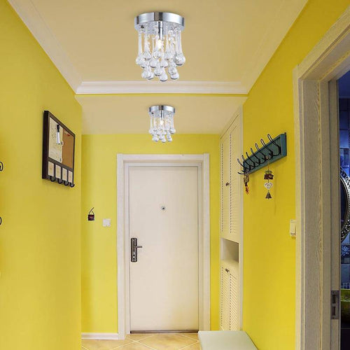 Plafonnier LED chromé et gouttes en cristal