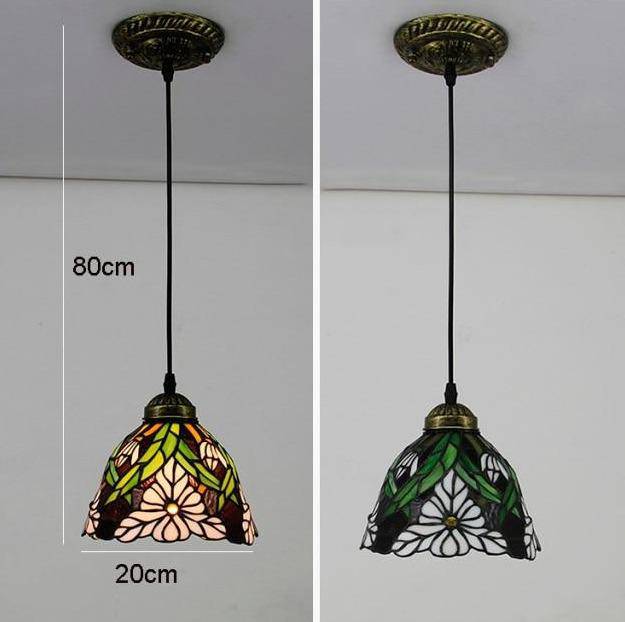 Suspension rétro à LED avec abat-jour verre aux motifs fleurs - vue 5 sur 7