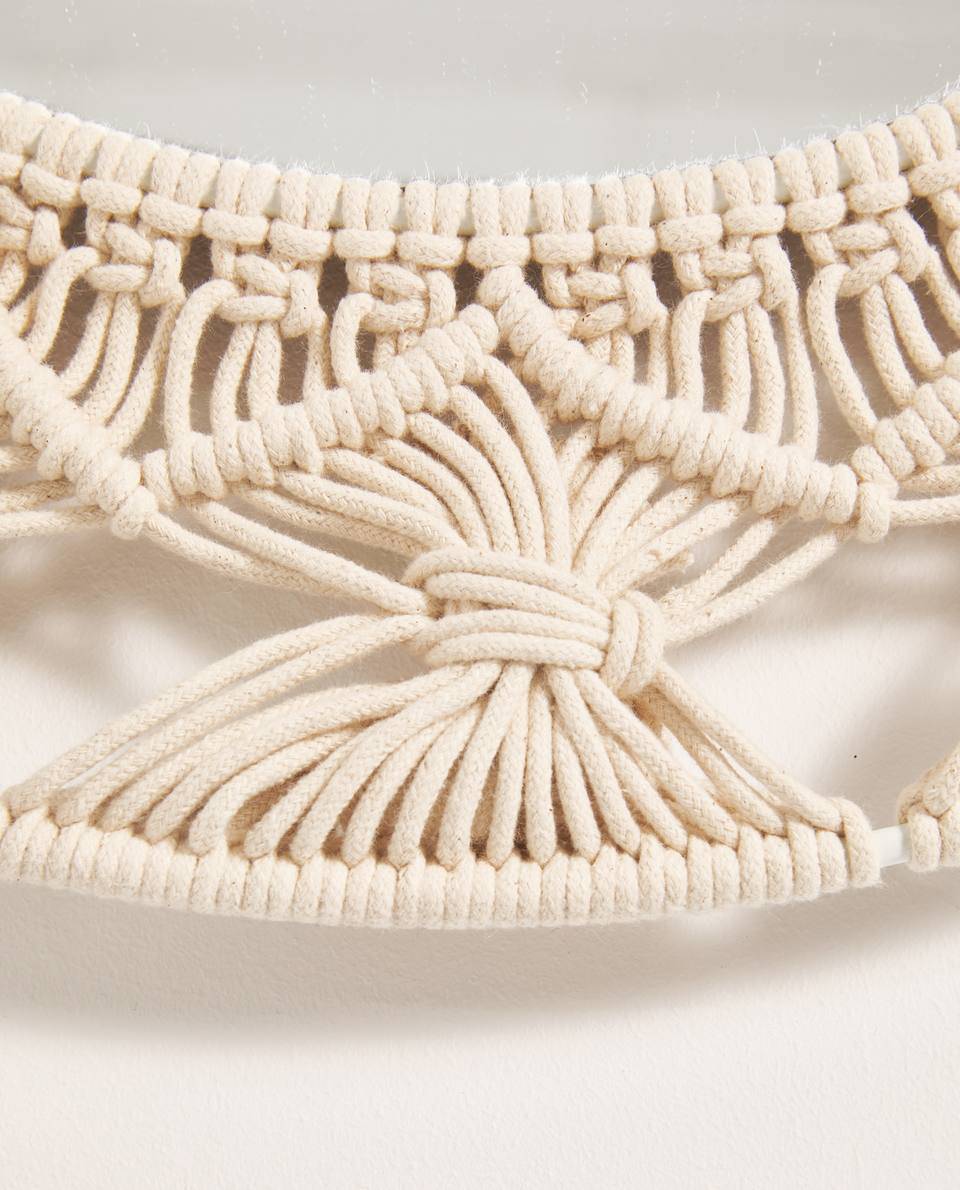 Miroir mural décoratif rond en tissu Macrame - vue 5 sur 8