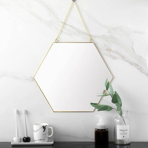 Miroir mural décoratif hexagonal à bordure en bois Geometric