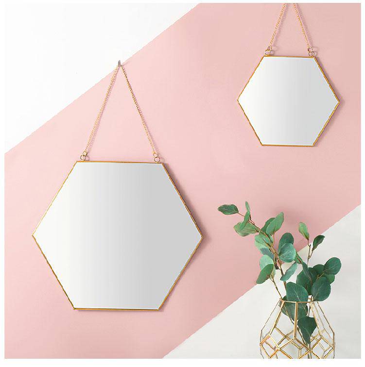 Miroir mural décoratif hexagonal à bordure en bois Geometric - vue 6 sur 10