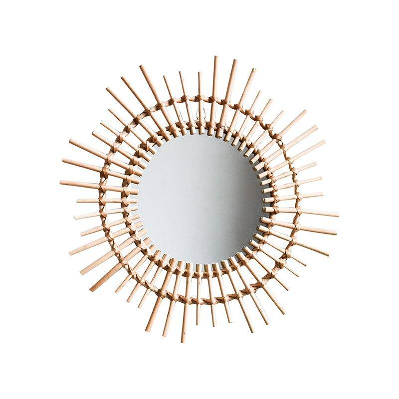 Miroir mural décoratif rond en rotin doré Rattan