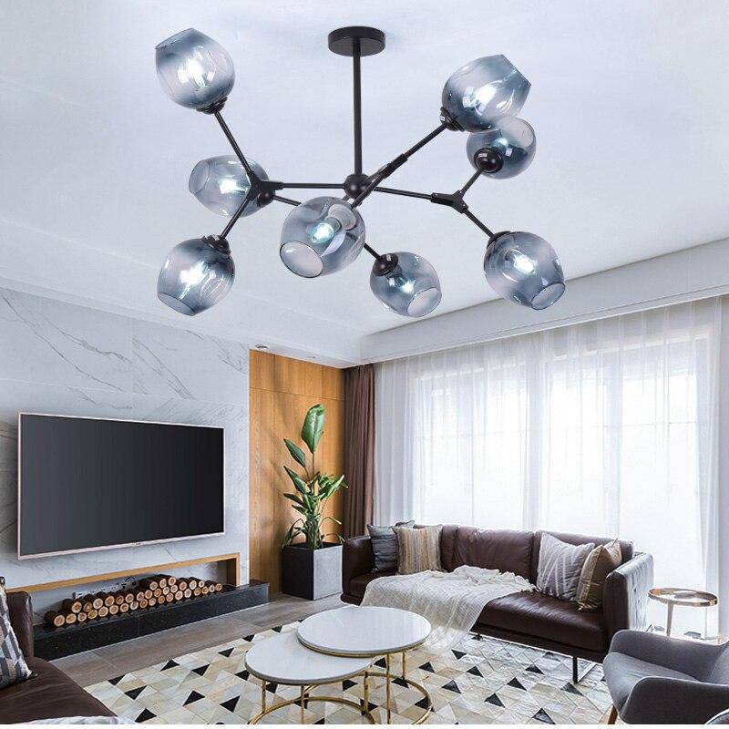 Lustre design à LED branches en métal et lampes en verre Lindsey