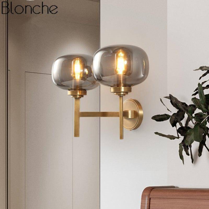 Applique murale design LED dorée et abat-jour en verre Sconce - vue 3 sur 6