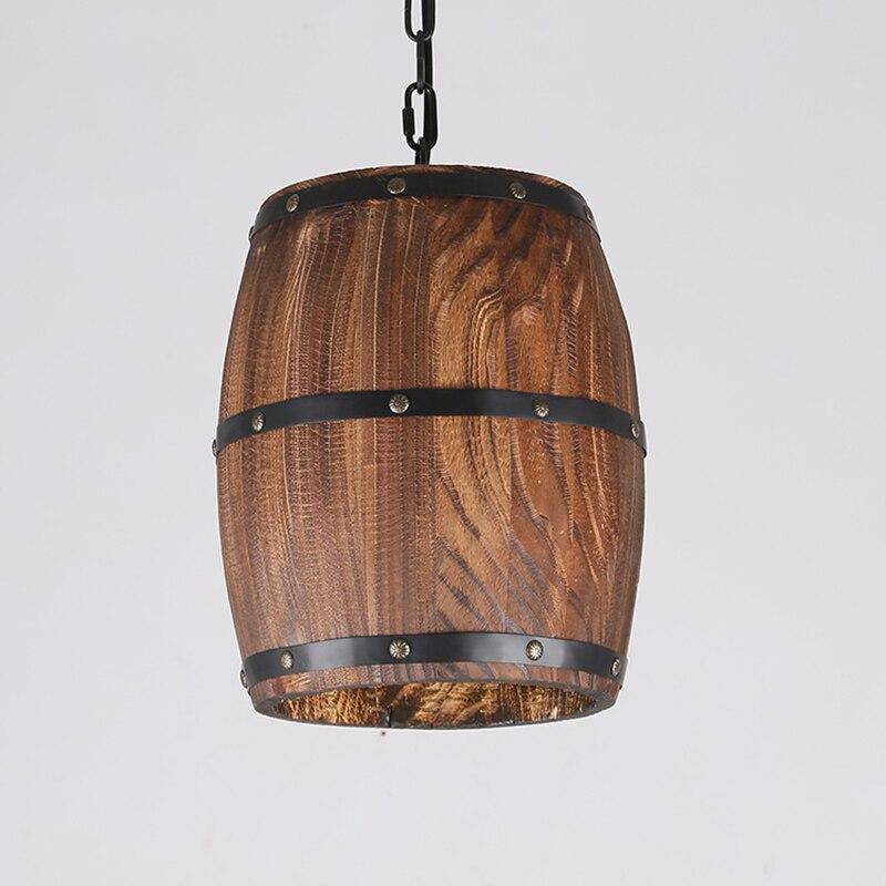 Suspension rétro à LED en bois style tonneau de vin Country - vue 3 sur 4