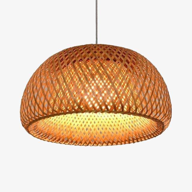 Suspension LED avec abat-jour arrondi en rotin Decor