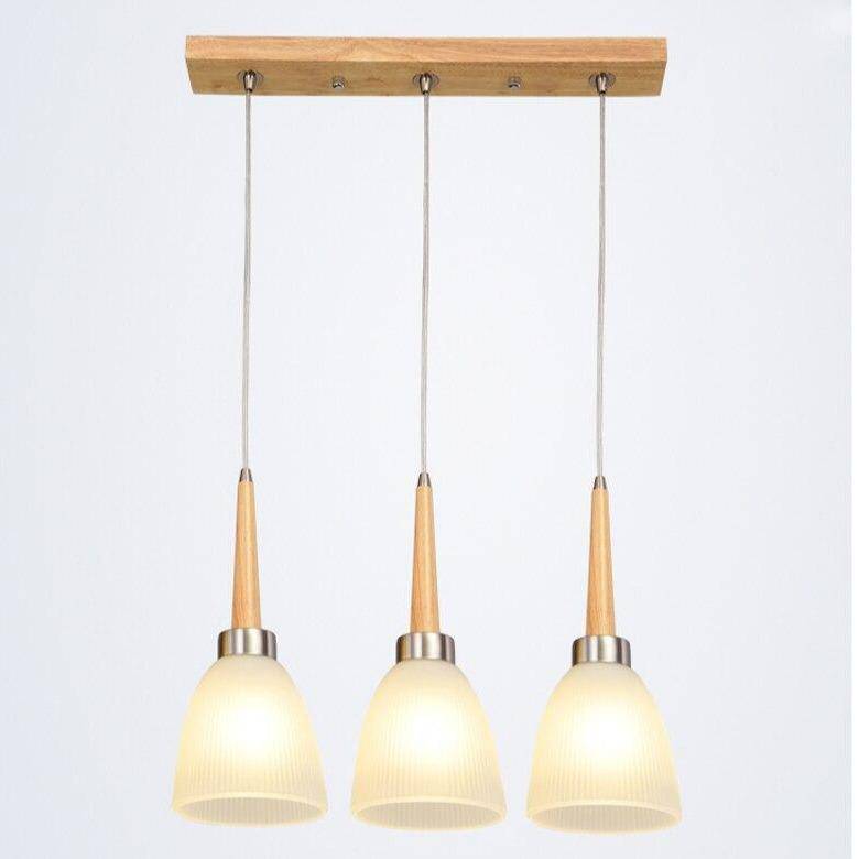 Suspension design en bois LED avec abat-jour arrondi en verre Creative