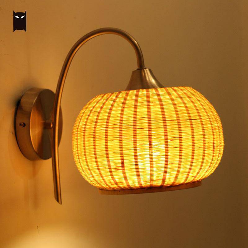 Applique murale en rotin LED avec abat-jour arrondi Sconce - vue 3 sur 3