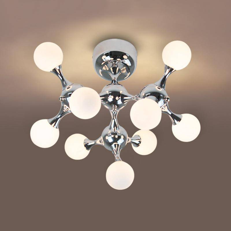 Plafonnier chromé à LED style molécule moderne