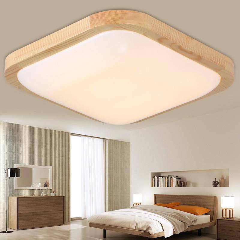 Plafonnier en bois à LED carré aux bords arrondis Tatami