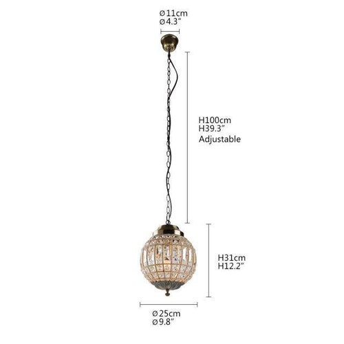 Suspension rétro à LED boule en verre cristal Luxury