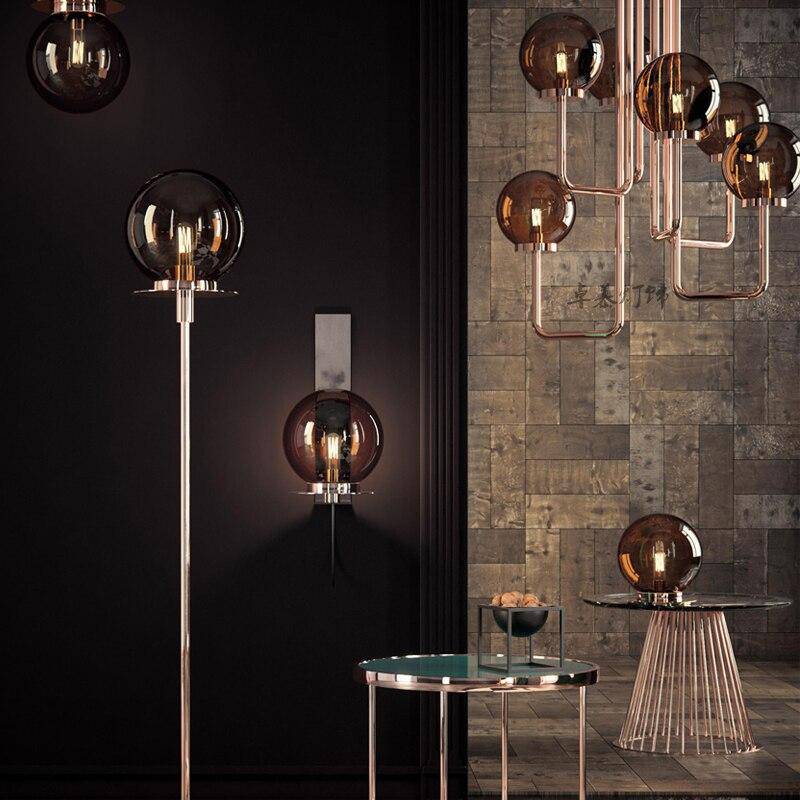 Suspension design en verre et base dorée Modern - vue 7 sur 11