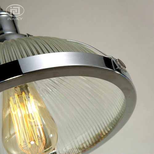 Suspension chromée LED demi boule en verre Vintage