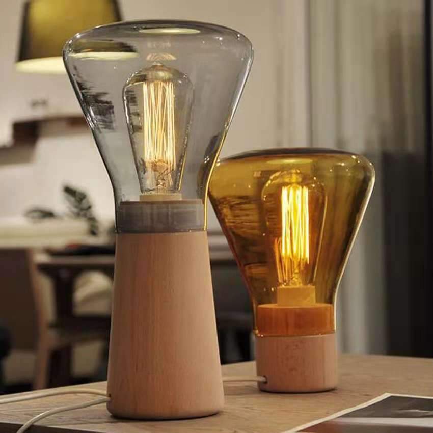 Lampe à poser design en verre et bois Aurora - vue 4 sur 5