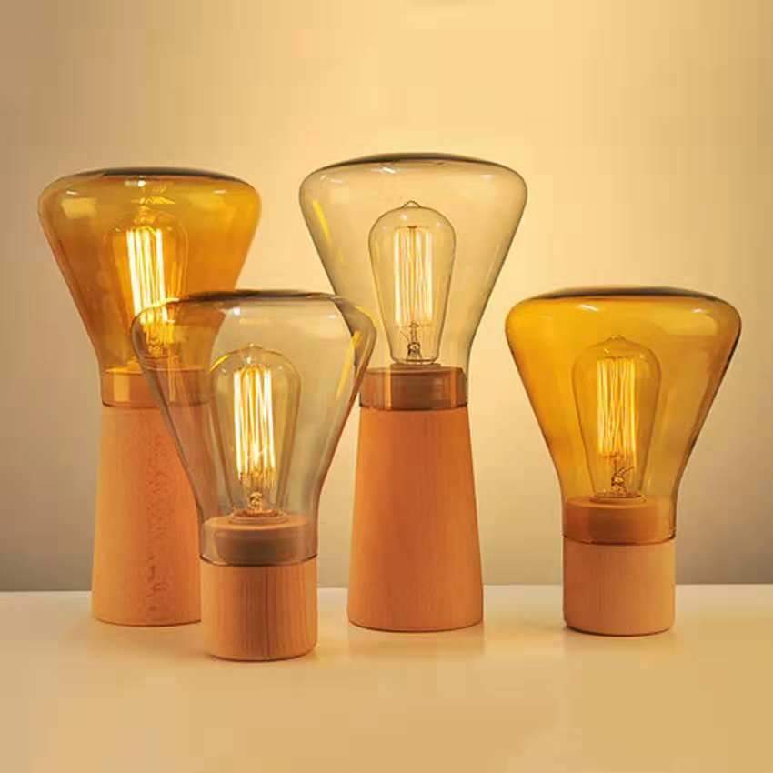 Lampe à poser design en verre et bois Aurora - vue 3 sur 5