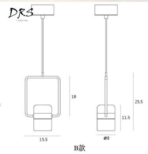 Suspension design en aluminium carré doré à LED avec lampe