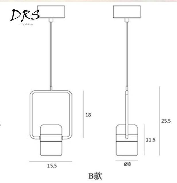 Suspension design en aluminium carré doré à LED avec lampe - vue 5 sur 12