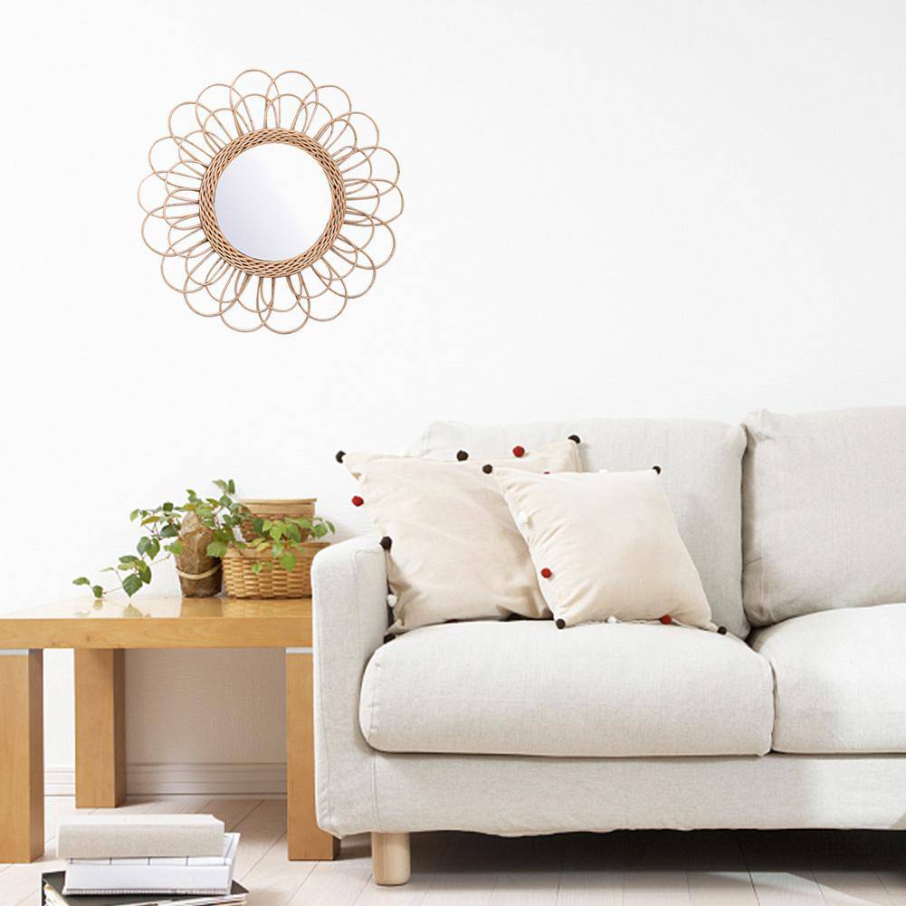 Miroir mural décoratif rond à pétale de fleur en rotin - vue 8 sur 7
