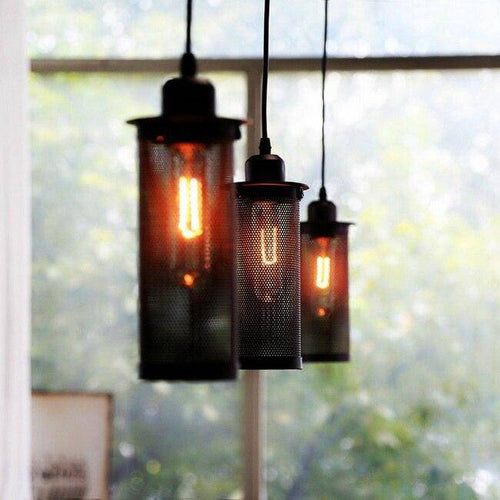 Suspension vintage et industrielle avec grillage