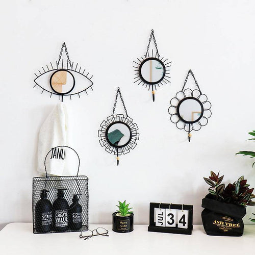 Miroir mural décoratif suspendu rond oeil noir Nordic
