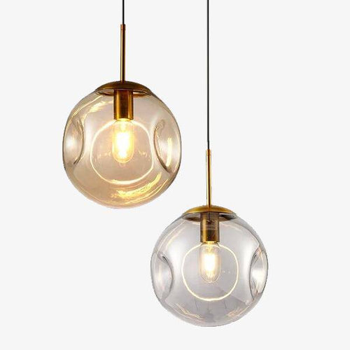 Suspension design boule déformées en verre fumé Ball