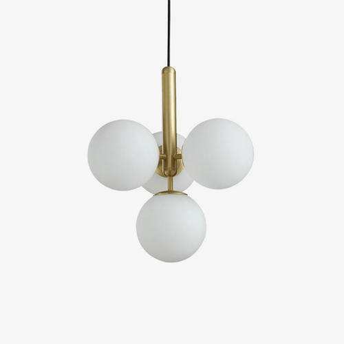 Suspension design LED avec cylindre doré et plusieurs boules en verres Fly