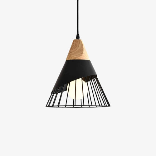 Suspension design LED en bois et cage de couleur
