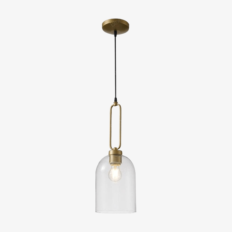 Suspension design LED en verre arrondi et anneau doré