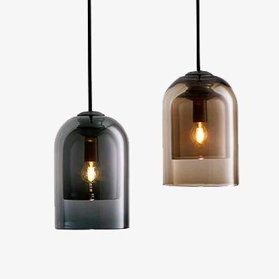 Suspension design tube arrondi en verre fumé