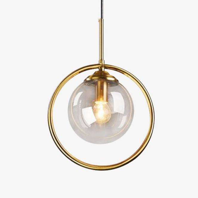 Suspension dorée à LED design boule en verre fumé