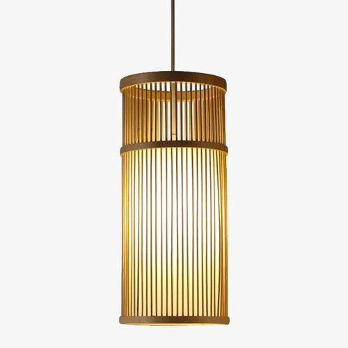 Suspension LED cage cylindrique en bambou Handicraft