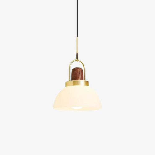Suspension moderne LED abat-jour en verre et détails en bois Ona