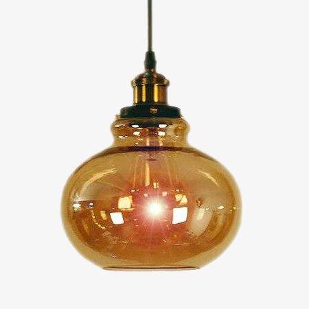 Suspension ovale en verre ambré European