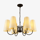 Suspension rétro LED en métal avec plusieurs abats-jours en tissu