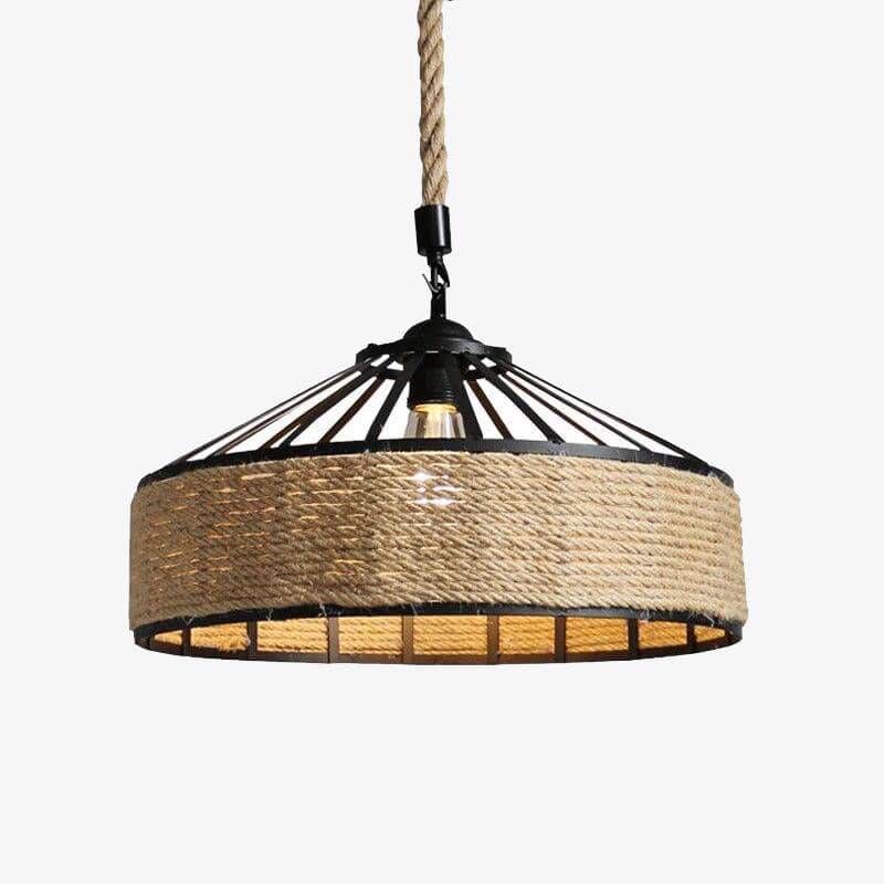Suspension rustique LED avec cercle en rotin Country